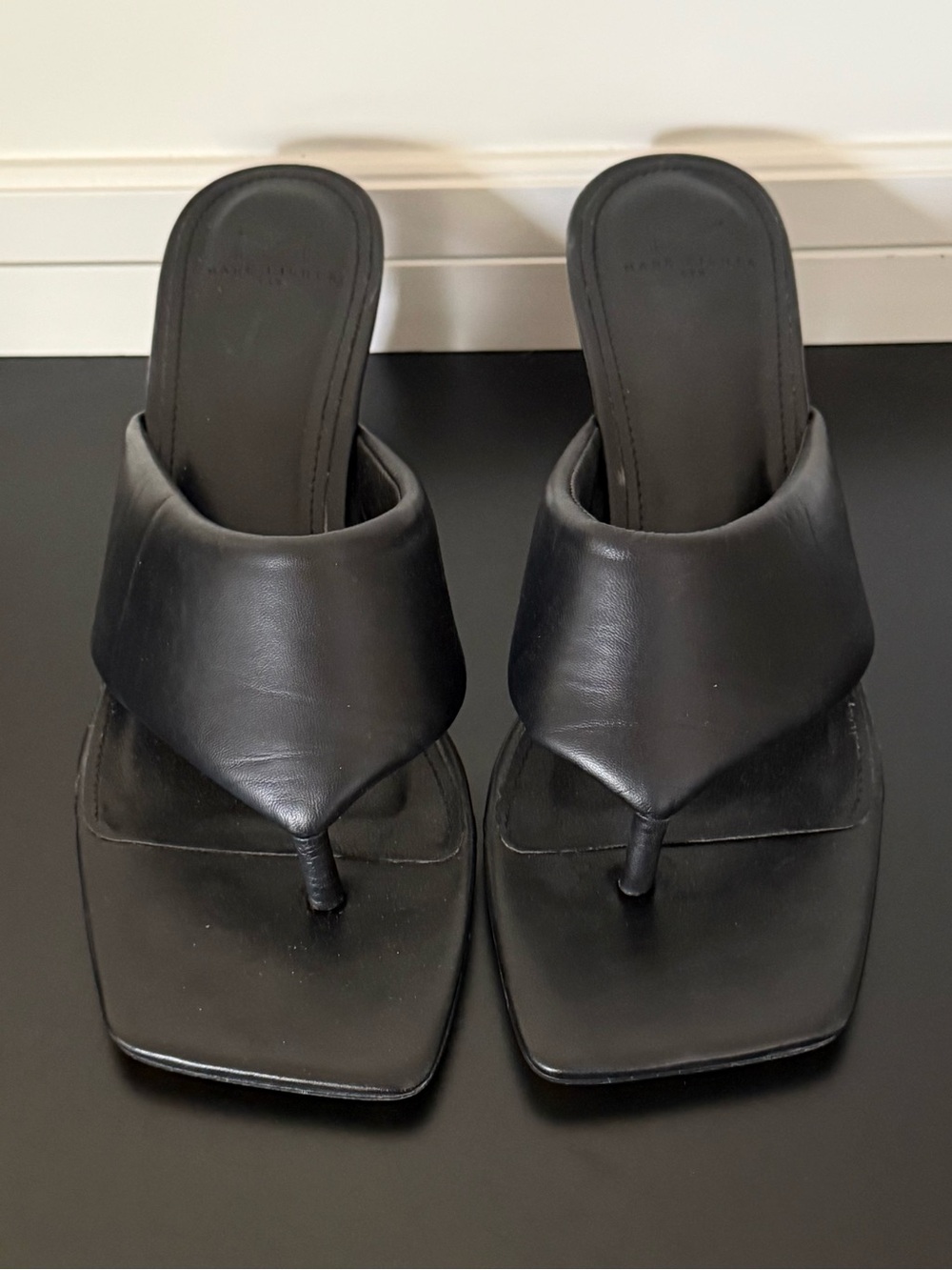 Marc Fisher LTD Black Heeled Sandals Women’s Size 8 Square Toe Minimalist Chic